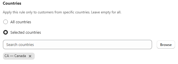 Country targeting with Canada selected